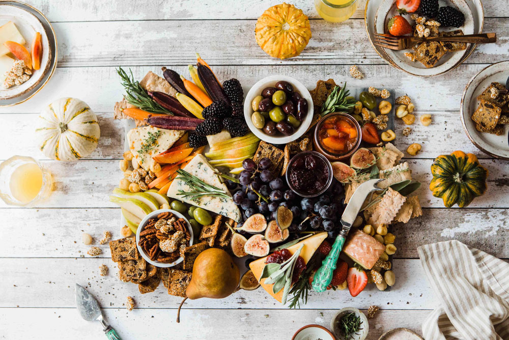 platter full of fresh fruits and vegetables for holiday